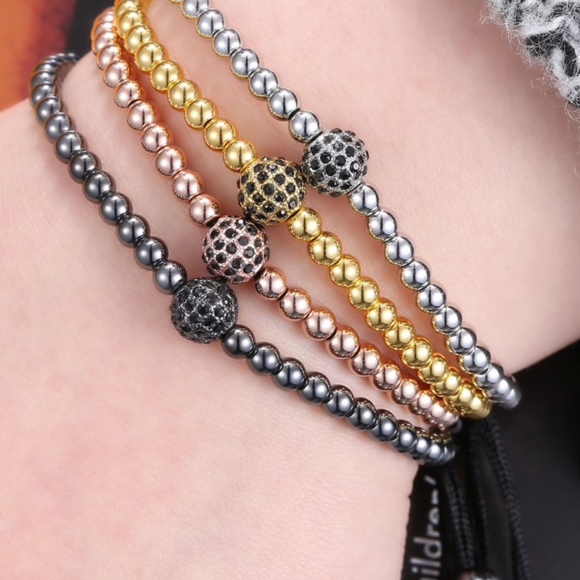 Gold Shamballa Crystal Beaded Lace Rope Bracelet - Picture 5 of 7